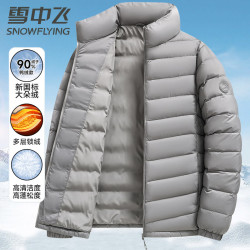 雪中飞 90绒轻薄羽绒服男女同款立领时尚休闲秋冬保暖外套男 藏青三层锁绒 L