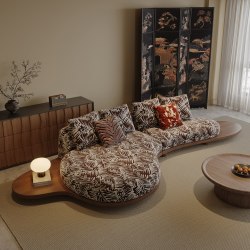 纳威家居 纳威中古风地台沙发棉麻布艺法式复古风客厅家用异形转角2026新款