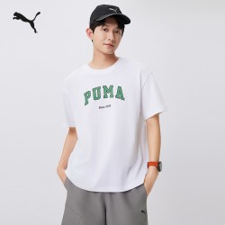 PUMA 纯棉宽松黑色短袖T恤男女款情侣PUMA彪马官方夏季运动上衣 634353