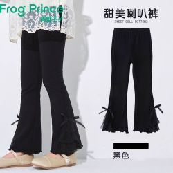 青蛙王子 女童喇叭裤2026新款外穿宝宝打底裤儿童春夏薄款花边长裤