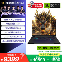 机械革命 苍龙18pro-1202C9S125 R9-8945HX RTX5060 黑色 16GB+1TB 游戏本
