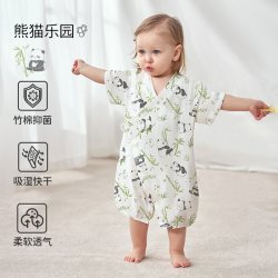 欧孕 婴儿夏天衣服薄款纱布连体衣竹棉哈衣新生宝宝和尚服睡衣爬服
