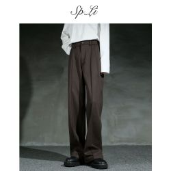 SP.LI 三本针立体中线呢子男西裤春季休闲裤垂感直筒商务西装裤