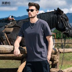 英爵伦 重磅凉感科技男士短袖T恤2026夏季新款解构拼接刺绣打底衫