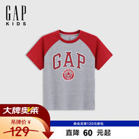 Gap 男童春款印花logo撞色插肩短袖T恤儿童装上衣791434 红色 130 cm(8-9岁) 亚洲尺码