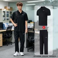NIKE 翻领套头短袖透气直筒宽松长裤时尚男士运动两件套
