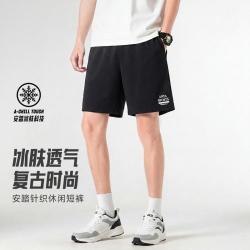 安踏 针织休闲短裤男夏季冰肤宽松透气字母印花百搭纯色运动五分裤子男