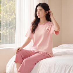 顶瓜瓜 睡衣女夏季薄款纯棉短袖七分裤女家居服套装可外穿