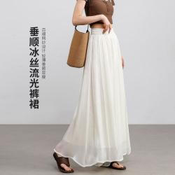 町缇 夏款轻薄百搭松紧高腰垂顺显瘦飘逸沙滩阔腿裤子