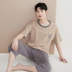 顶瓜瓜 男士睡衣夏季薄款纯棉短袖套头可外穿男士家居服