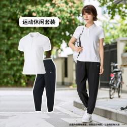 NIKE 夏季翻领女式短袖Polo衫时尚休闲女裤长裤运动两件套
