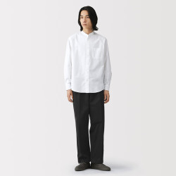 無印良品 MUJI 男式丝光斜纹抽褶宽版裤 黑色 休闲裤