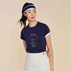 乐卡克 法国公鸡春秋女款舒适简约透气圆领短袖时尚百搭休闲T恤