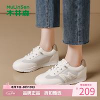 木林森 女鞋内增高运动鞋 轻便镂空网面透气小白鞋休闲百搭女士网面鞋子