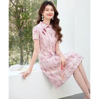 Sanpowa 中国风女士旗袍连衣裙秋季新款舒适立领连衣裙高级感淑女中长裙