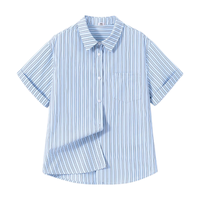 SPAO 蓝条纹 短袖衬衫