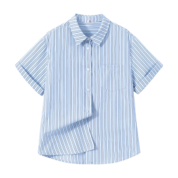 SPAO 蓝条纹 短袖衬衫