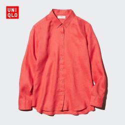 优衣库 法国亚麻长袖衬衫 玛瑙红色 M 483868