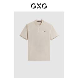 GXG 男装 夏季袖口撞色亨利领小刺绣Polo衫短袖 卡其色 180/XL XL （尺码偏小）