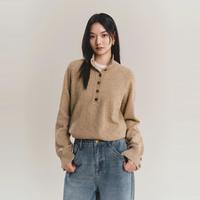 太平鸟 羊毛半开襟可调节高领套头女士针织衫