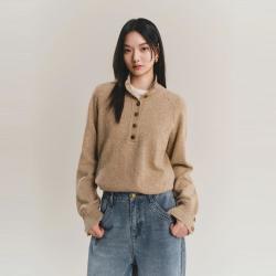 太平鸟 羊毛半开襟可调节高领套头女士针织衫
