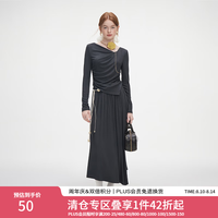 范思蓝恩 秋季设计感针织T恤半身裙时尚套装女秋装慵懒高腰半身裙女 深灰色（上衣） XS