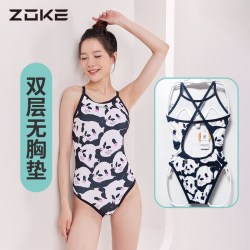 洲克 熊猫泳衣女款竞速训练游泳衣 zoke专业竞技三角温泉泳装泳帽