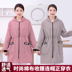 棉布长袖罩衣围裙束腰款男女厨房家用上班工作服加肥加大定制批发