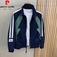 皮尔·卡丹 皮尔卡丹撞色立领工装外套男士帅气春秋季休闲夹克时尚工装机车服