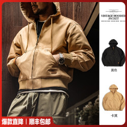 马登 工装 美式复古J130重磅连帽夹克vintage经典短款帆布外套男秋