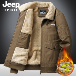 JEEP SPIRIT 吉普加绒夹克男冬季新款美式复古棉衣纯棉翻领百搭外套