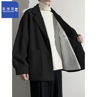真维斯 Z+羊羔绒外套男士秋冬季新款加绒短款毛呢西装大衣轻熟风衣