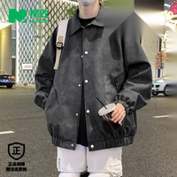 棉致 品牌春秋季新款美式皮夹克男宽松百搭个性潮牌纯色翻领外套男