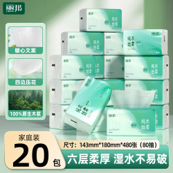 丽邦 纯木丝柔原生木浆四边压花抽纸6层20大包