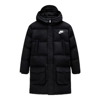 NIKE 儿童中长款连帽羽绒服 正黑色 130
