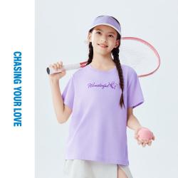 361° 儿童夏款舒适女中大童短T时尚简约女小童短袖针织衫