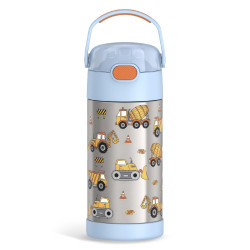 THERMOS 膳魔师 儿童不锈钢保温水杯 354ml带吸管真空保冷12小时 按压式杯盖便携手柄 工程车图案