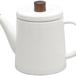 Noda Horo 搪瓷水壶 1.5升大容量 日式烧水壶 白色厨房茶壶 天然木质手柄