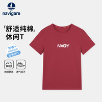 navigare 意大利小帆船儿童短袖男女童圆领T恤纯棉衣服夏季新款 字母胸标-07圆领T恤车厘子红 150