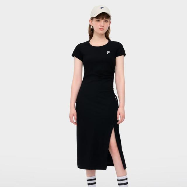 FILA FUSION系列女装连衣裙女士针织修身长款连衣裙