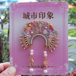 赋闲 泉州簪花云肩冰箱贴国潮非遗蟳埔文创旅游金属纪念品伴手礼物 紫色簪花卡纸装