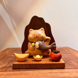 木易 招财猫神实木质创意玄关桌面摆件乔迁开业收银前台高档聚财礼品 如鱼得水-招财猫摆件