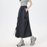 町缇 抽绳两穿伞裙女夏款轻薄显瘦百搭休闲后开叉半截裙