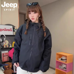 JEEP SPIRIT 吉普冲锋衣外套男女同款户外防风防水登山服 黑色 L