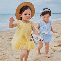 迷你巴拉 女童甜美柔软A摆小飞袖网纱连衣裙