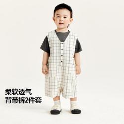 迷你巴拉 男童小绅士短袖背带裤套装
