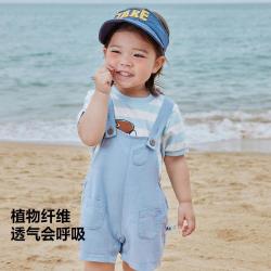 迷你巴拉 男童透气宽松背带裤百搭舒适短裤