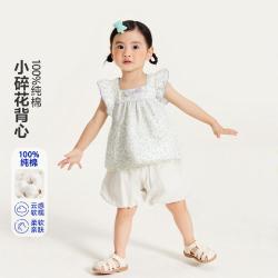 迷你巴拉 女童小飞袖甜美碎花满印盘扣新中式上衣