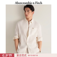 Abercrombie & Fitch 经典小麋鹿图案美式复古情侣条纹泡泡纱衬衫26春夏男装125-6082 淡黄条纹 L (180/108A)