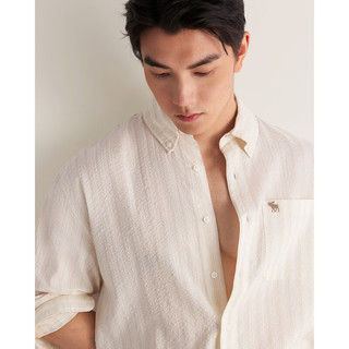 Abercrombie & Fitch 125-6082 美式复古条纹泡泡纱衬衫 淡黄条纹 2XL